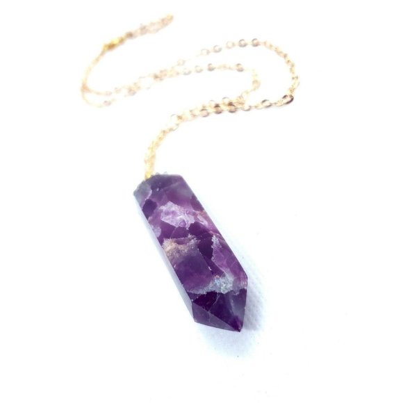 Flourite and pyrite crystal tower Necklace handmade pendulum - Picture 4 of 12